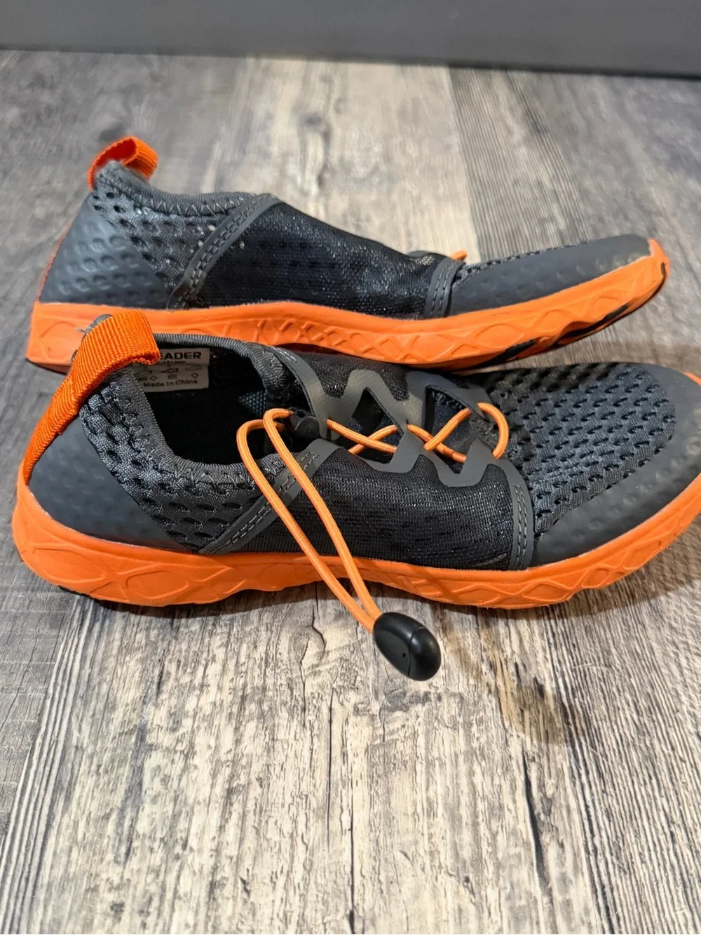 ALEADER Water Shoes Aqua Socks Gray Orange Slip-On Beach Swim Shoes Size 3